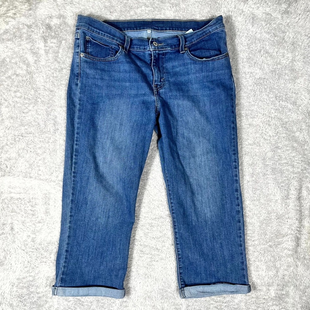 Levi's Capri Jeans Womens 31 Blue Denim Cotton Stretch Cuffed Hem Straight Leg